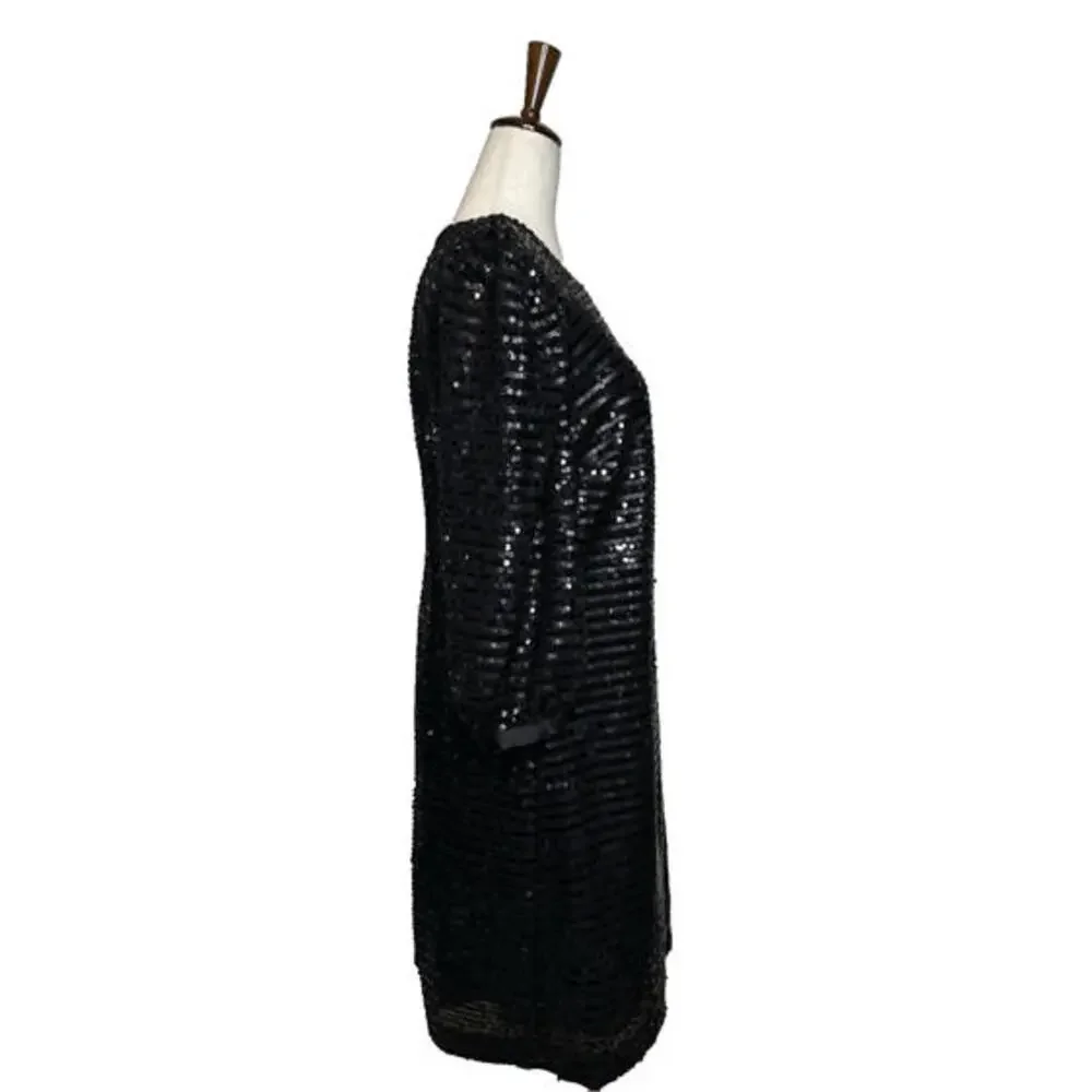 Karl Lagerfeld Sequin Puff Sleeve Shift  Mini Dress Womens 6 Black New NWT $148 - Picture 5 of 9